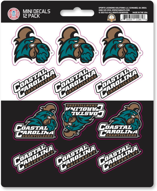 Coastal Carolina University Chanticleers 12-Piece Mini Decal Sticker Set, 5x6 Inch Sheet, Gift for football fans for any hard surfaces around home, automotive, personal items
