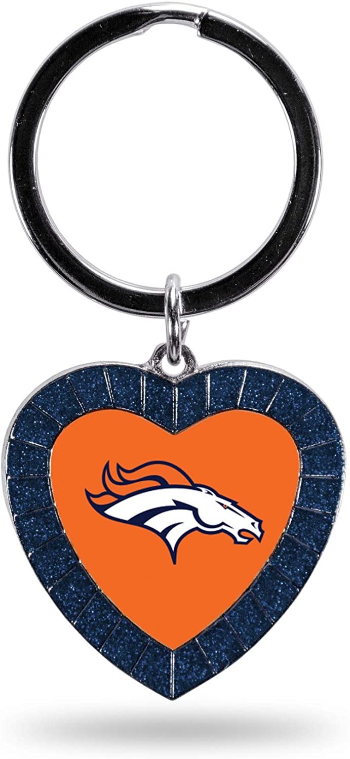 NFL Denver Broncos NFL Rhinestone Heart Colored Keychain, Navy, 3-inches in length