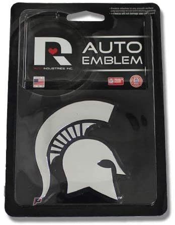 Michigan State University Spartans Auto Emblem, Silver Chrome Color, Raised Molded Plastic, 3.5 Inch, Adhesive Tape Backing