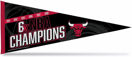 Chicago Bulls 6-Time NBA Champions Soft Felt Pennant, 12x30 Inch, Easy To Hang