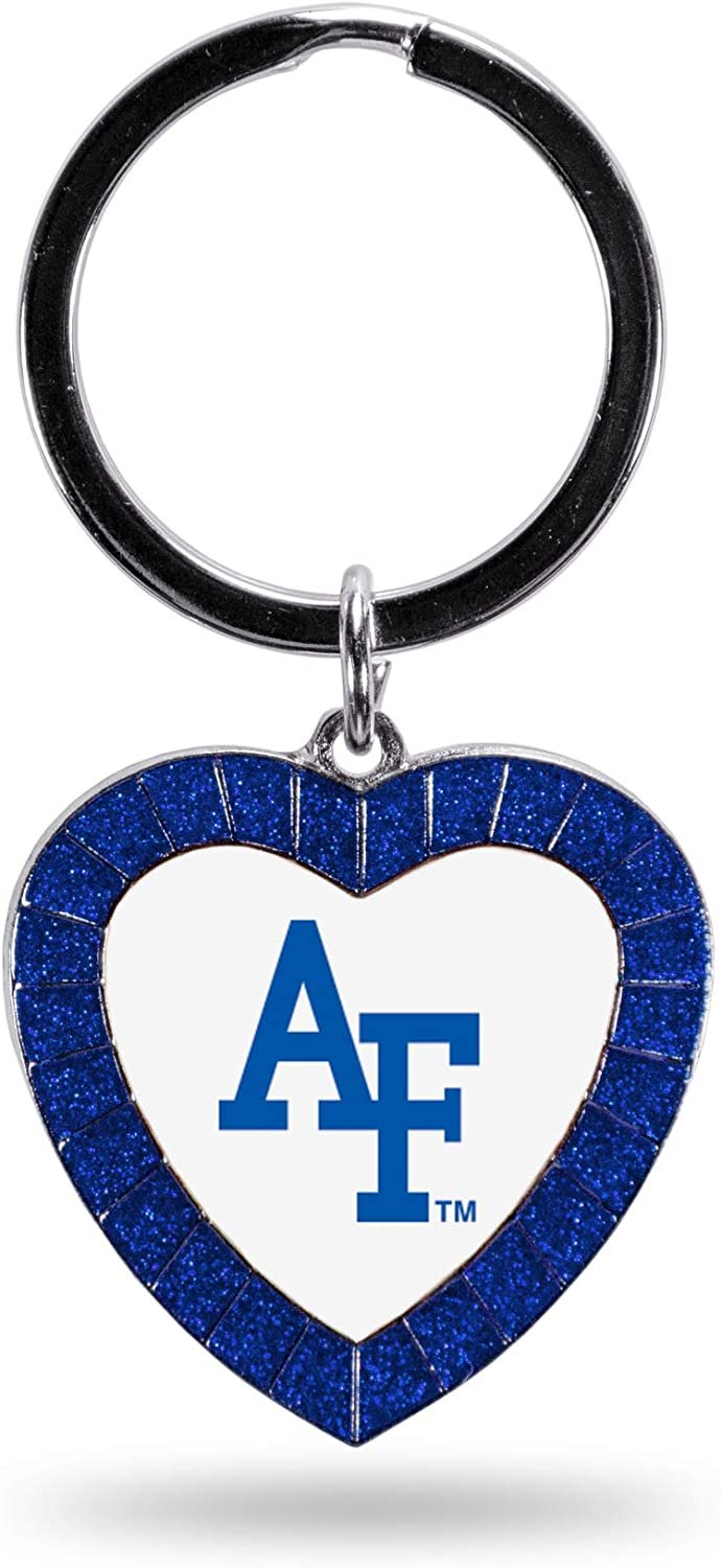 Air Force University Falcons Metal Keychain, Rhinestone Heart, Team Color, 3 Inch