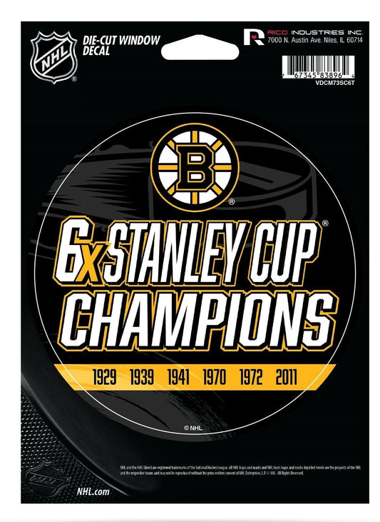 Boston Bruins 5" Decal Sticker 6X Time Champions Flat Vinyl Auto Emblem Hockey