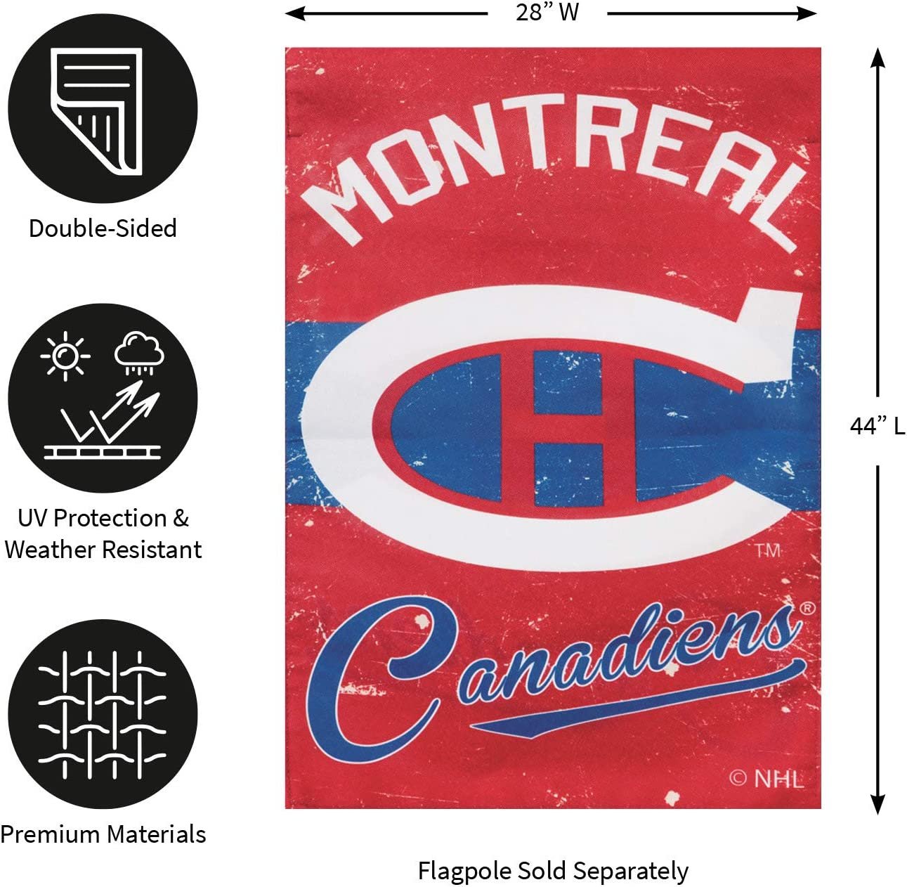 Montreal Canadiens Premium Linen Banner Flag Double Sided 28x44 Inch Vintage Logo Design Outdoor