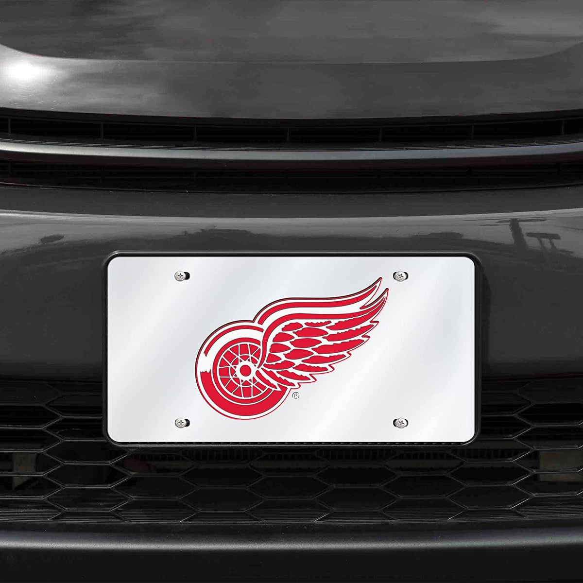 Detroit Red Wings Premium Laser Cut Tag License Plate, Mirrored Acrylic Inlaid, 12x6 Inch