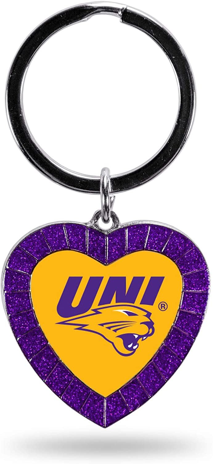 Northern Iowa Panthers NCAA Rhinestone Heart Colored Keychain, Purple, 3-inches in length