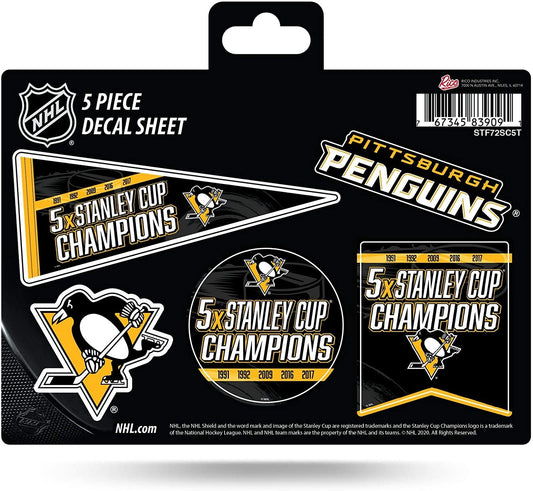 Pittsburgh Penguins Decal Sticker 5X Time Champions 5 Piece Multi Sheet Flat Vinyl Emblem Hockey