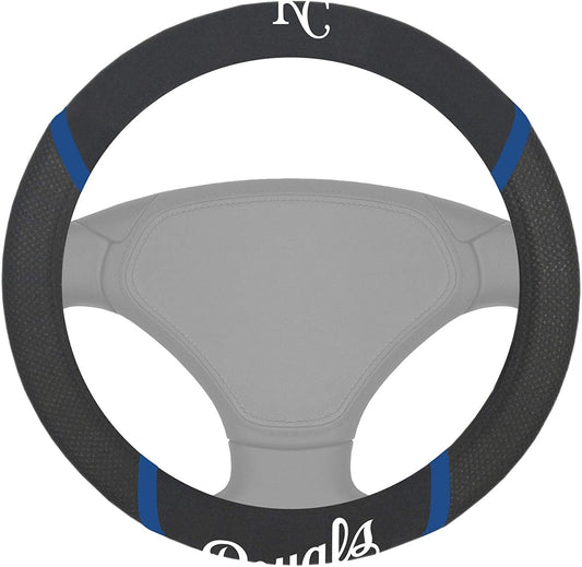 Kansas City Royals Steering Wheel Cover Premium Embroidered Black 15 Inch