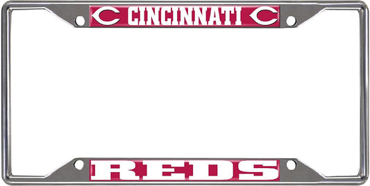 Cincinnati Reds Metal License Plate Frame Tag Cover Chrome 6x12 Inch