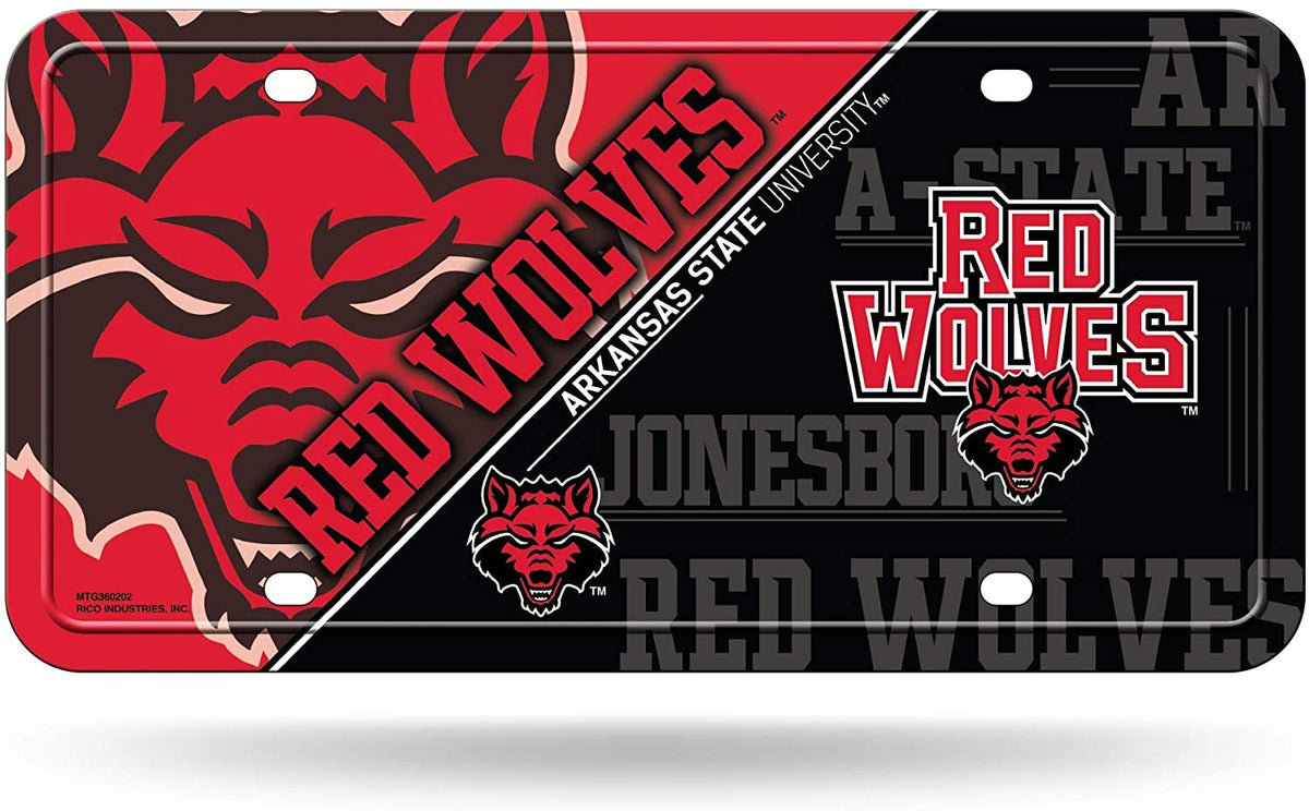 Arkansas State University Red Wolves Metal Tag License Plate Split Design 6x12 Inch