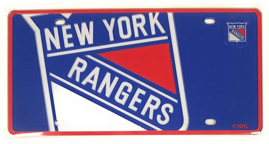 New York Rangers Premium Laser Cut Tag License Plate, Mega Logo, Mirrored Acrylic Inlaid, 12x6 Inch