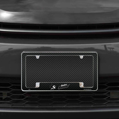 San Jose Sharks Metal License Plate Frame Chrome Tag Cover, Carbon Fiber Design, 6x12 Inch
