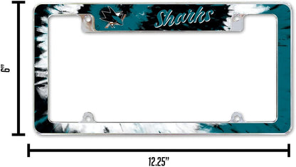 San Jose Sharks Metal License Plate Frame Chrome Tag Cover Tie Dye Design 6x12 Inch