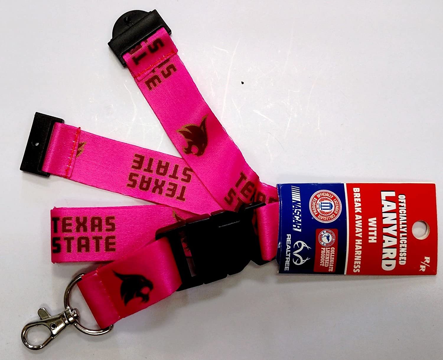 Texas State University Bobcats Pink Lanyard Keychain Double Sided Breakaway Safety Design Adult 18 Inch