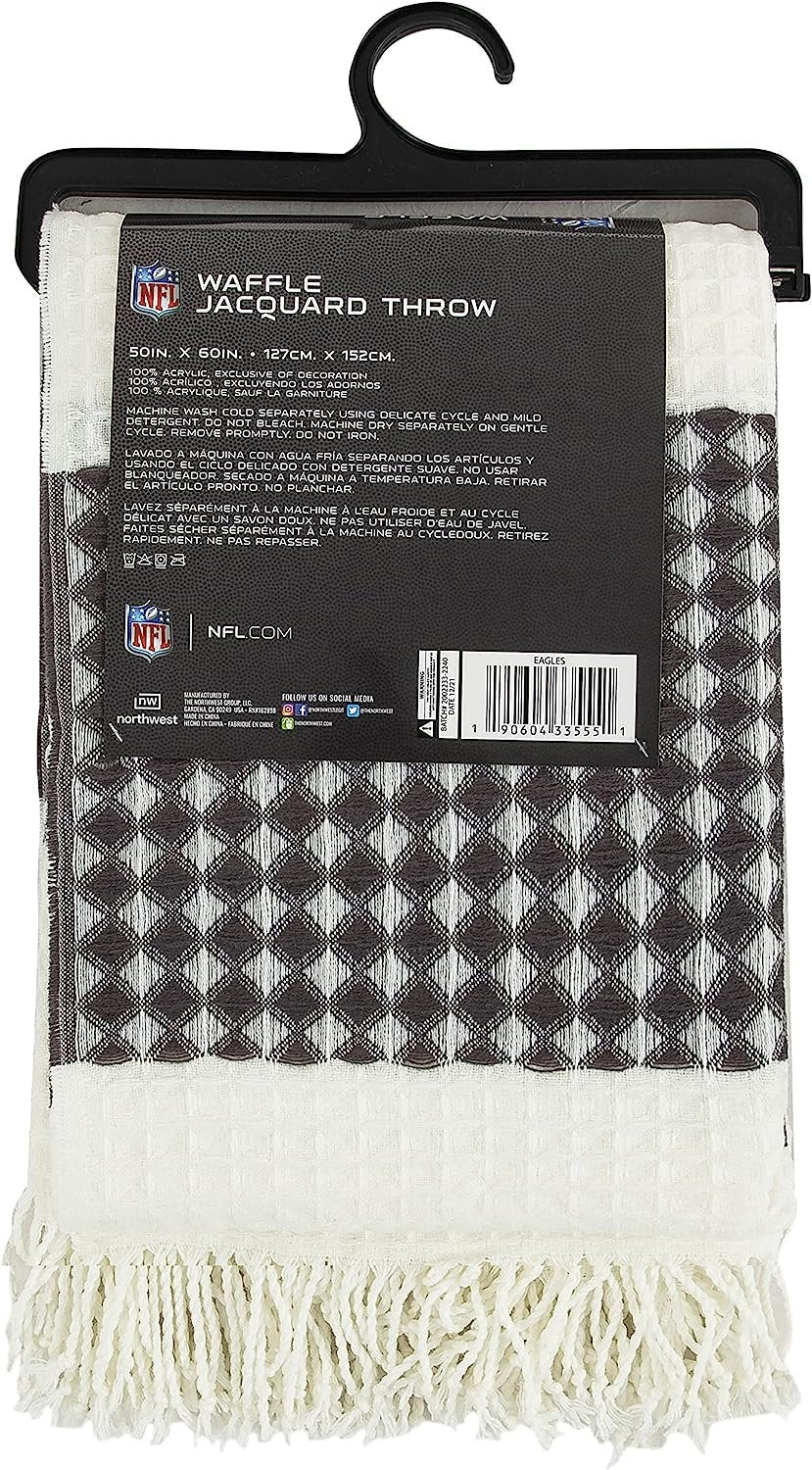 Philadelphia Eagles Throw Blanket Waffle Weave Jacquard, 50x60 Inch, Unisex-Adult, 100% Acrylic