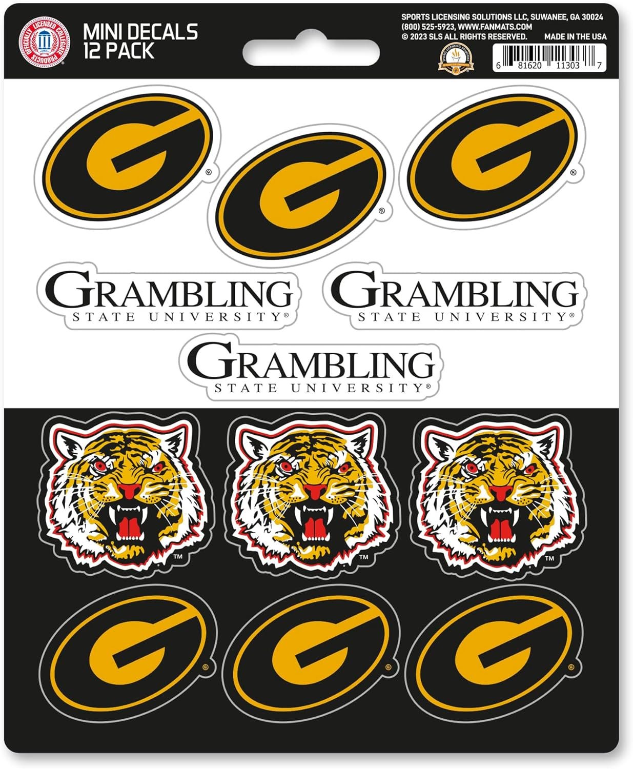 Grambling State University Tigers 12-Piece Mini Decal Sticker Set, 5x6 Inch Sheet, Gift for football fans for any hard surfaces around home, automotive, personal items