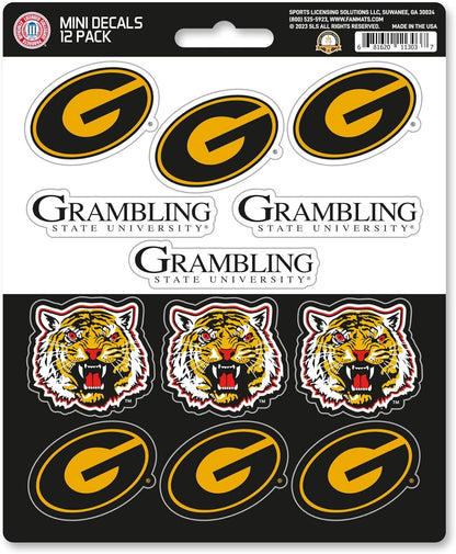 Grambling State University Tigers 12-Piece Mini Decal Sticker Set, 5x6 Inch Sheet, Gift for football fans for any hard surfaces around home, automotive, personal items
