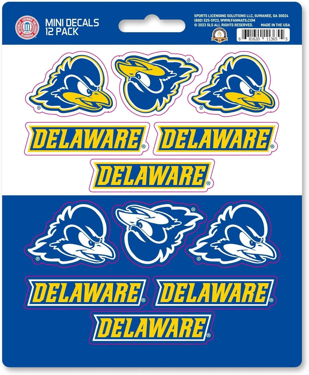 University of Delaware Blue Hens 12-Piece Mini Decal Sticker Set, 5x6 Inch Sheet, Gift for football fans for any hard surfaces around home, automotive, personal items