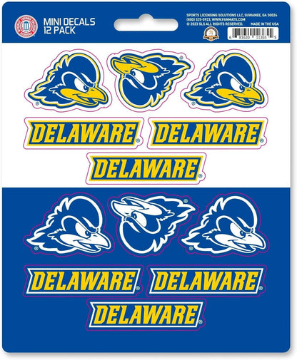 University of Delaware Blue Hens 12-Piece Mini Decal Sticker Set, 5x6 Inch Sheet, Gift for football fans for any hard surfaces around home, automotive, personal items
