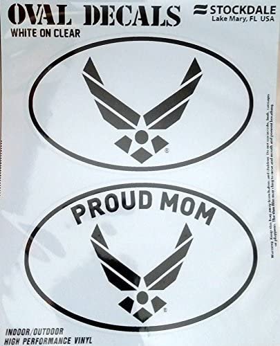 U.S. Air Force, Proud Mom, 2-Piece White and Clear Euro Decal Sticker Set, 4x2.5 Inch Each, United States Military