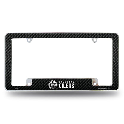 Edmonton Oilers Metal License Plate Frame Chrome Tag Cover, Carbon Fiber Design, 6x12 Inch