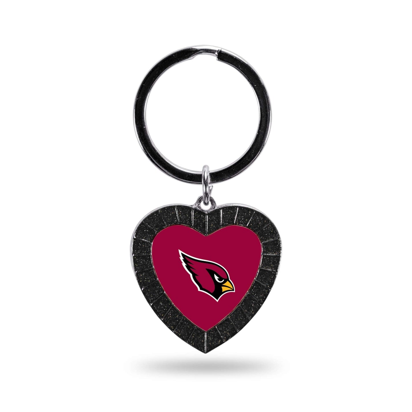 Arizona Cardinals Metal Keychain, Team Color Rhinestone Heart, 3 Inches