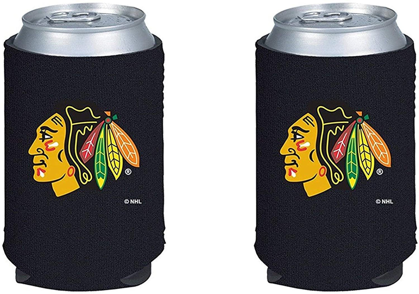 Chicago Blackhawks Pair of 12oz Drink Can Cooler Insulated Neoprene Beverage Holder, Logo Design