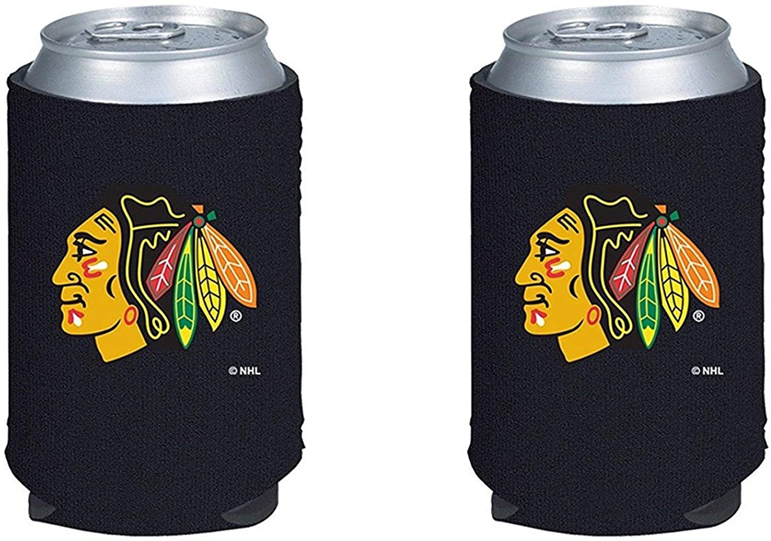 Chicago Blackhawks Pair of 12oz Drink Can Cooler Insulated Neoprene Beverage Holder, Logo Design