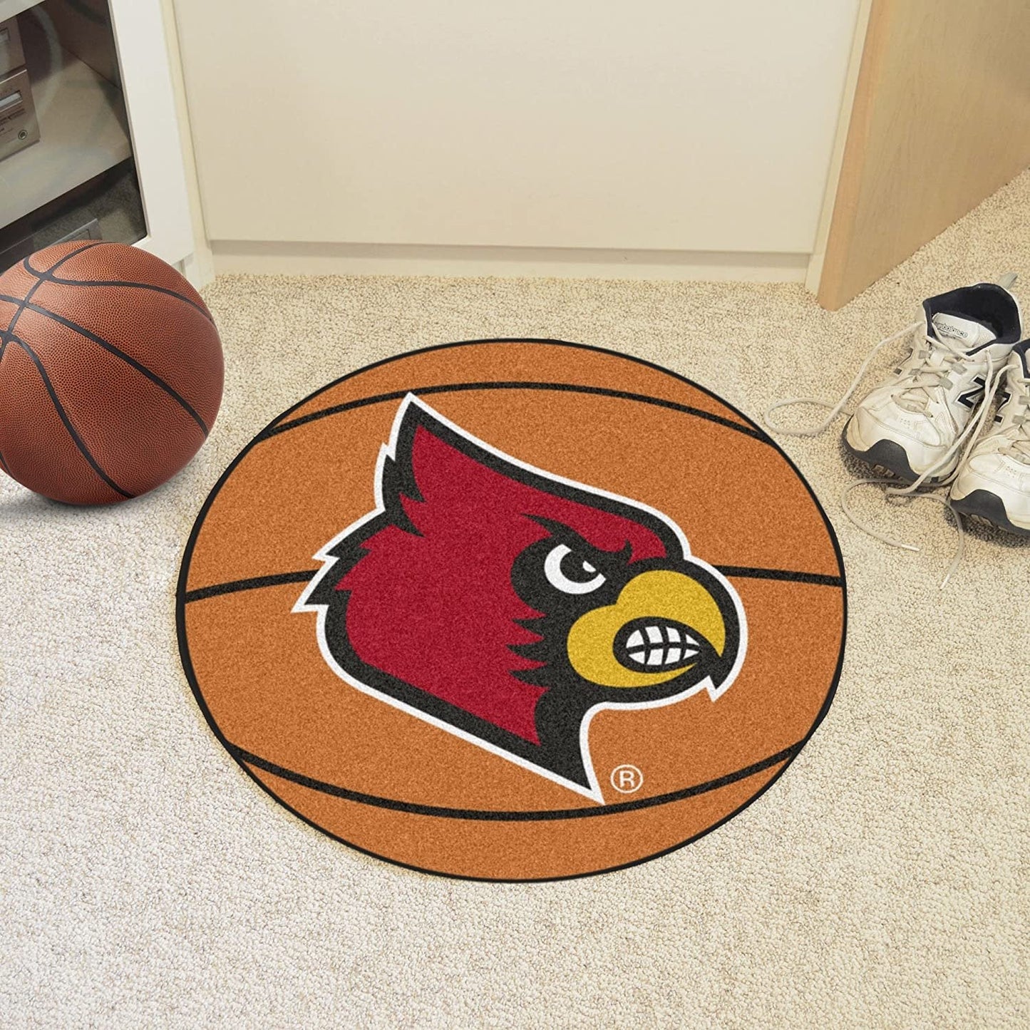 University of Louisville Cardinals 27 Inch Area Rug Floor Mat, Nylon, Anti-Skid Backing, Basketball Shaped
