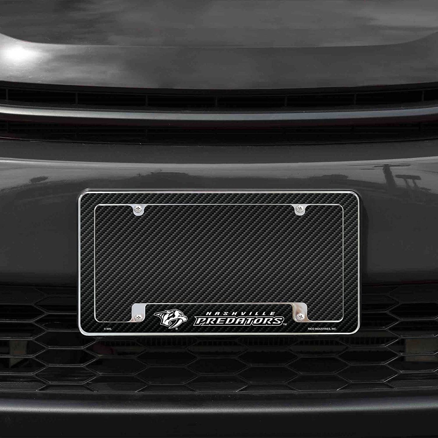 Nashville Predators Metal License Plate Frame Chrome Tag Cover Carbon Fiber Design 6x12 Inch