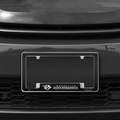 Nashville Predators Metal License Plate Frame Chrome Tag Cover Carbon Fiber Design 6x12 Inch