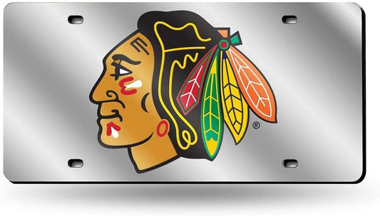 Chicago Blackhawks Premium Laser Cut Tag License Plate, Mirrored Inlaid Acrylic, 12x6 Inch