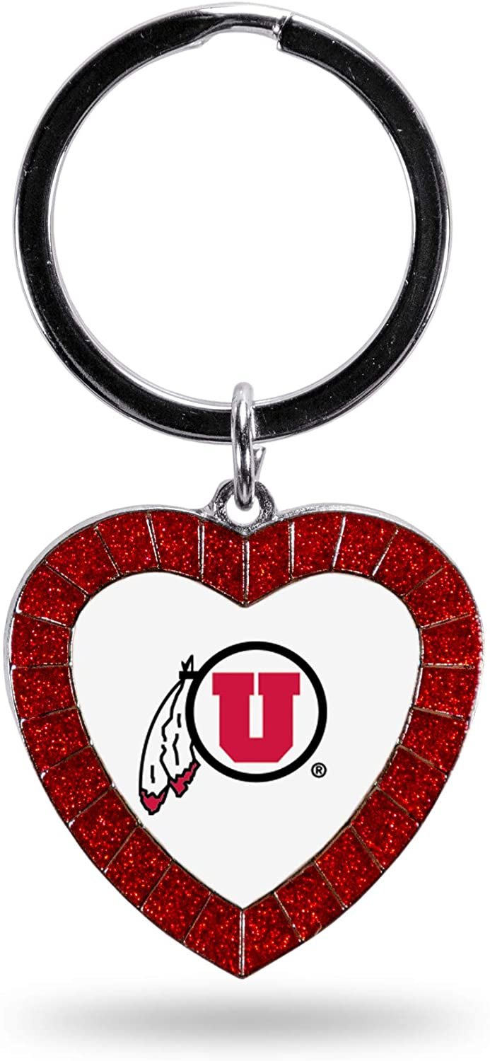 Utah Utes NCAA Rhinestone Heart Colored Keychain, Red, 3-inches in length