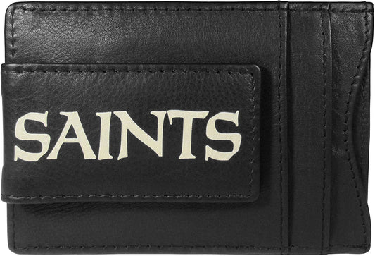 New Orleans Saints Black Leather Wallet, Front Pocket Magnetic Money Clip, Printed Logo