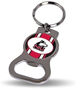 Northern Illinois University Huskies Premium Solid Metal Bottle Opener Keychain, Silver Key Ring, Team Logo