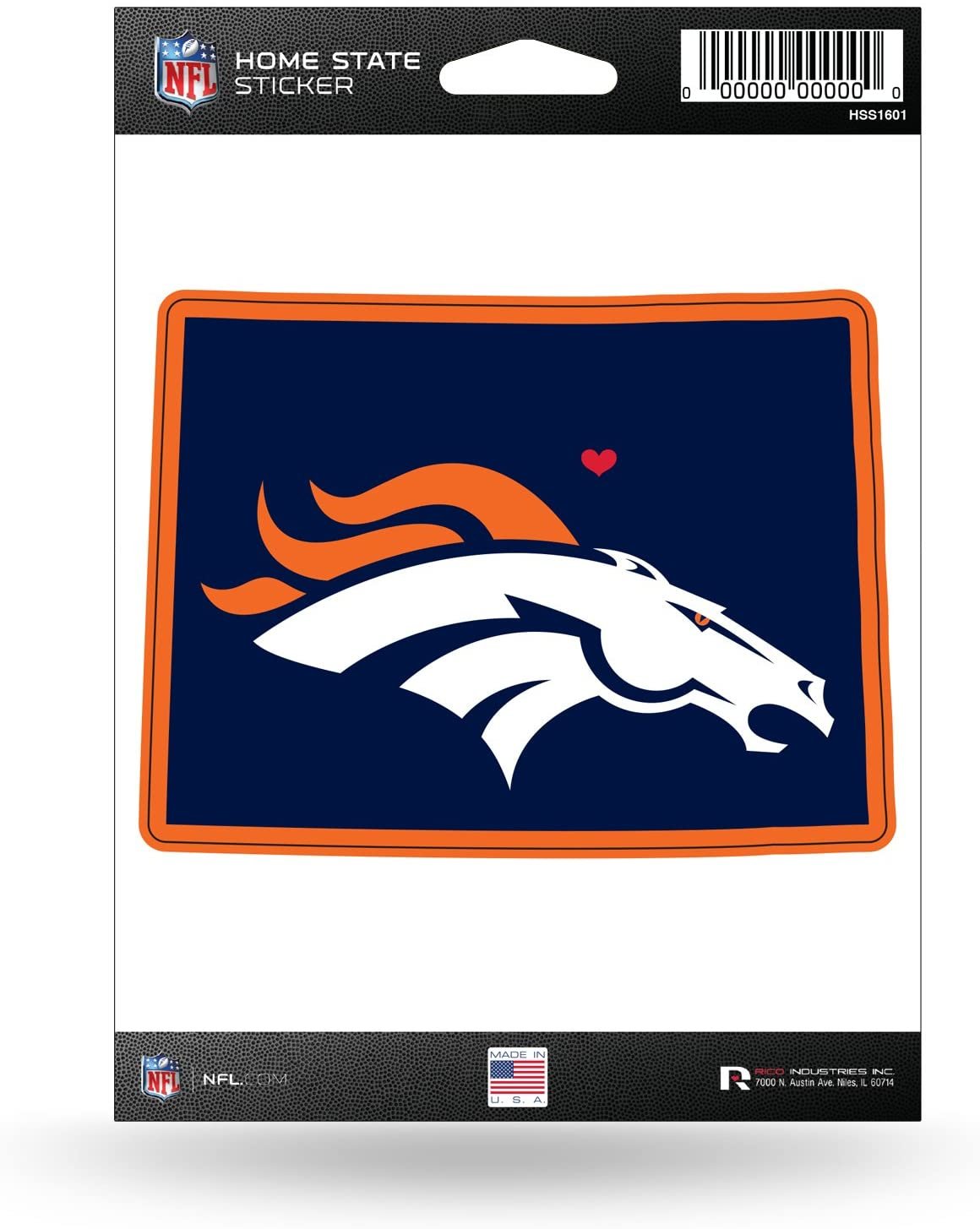 Denver Broncos 5 Inch Sticker Decal, Home State Design, Flat Vinyl, Full Adhesive Backing