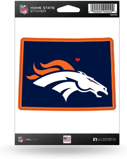 Denver Broncos 5 Inch Sticker Decal, Home State Design, Flat Vinyl, Full Adhesive Backing