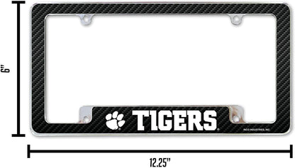 Clemson University Tigers Metal License Plate Frame Chrome Tag Cover Carbon Fiber Design 6x12 Inch