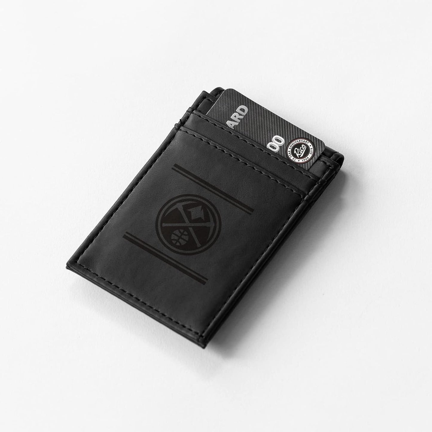 Denver Nuggets Premium Black Leather Wallet, Front Pocket Magnetic Money Clip, Laser Engraved, Vegan