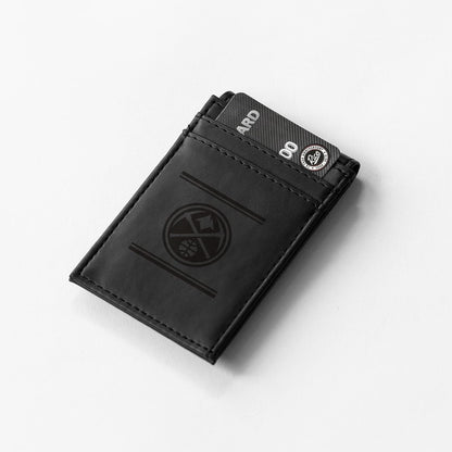 Denver Nuggets Premium Black Leather Wallet, Front Pocket Magnetic Money Clip, Laser Engraved, Vegan