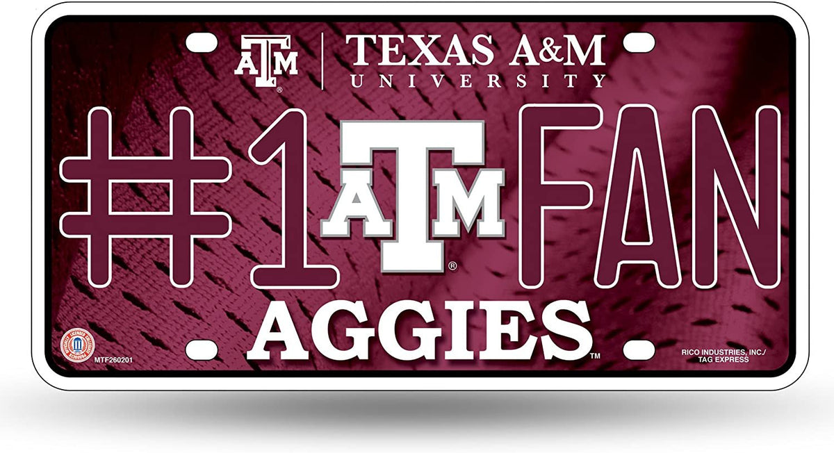Texas A&M University Aggies Metal Auto Tag License Plate, #1 Fan Design, 6x12 Inch