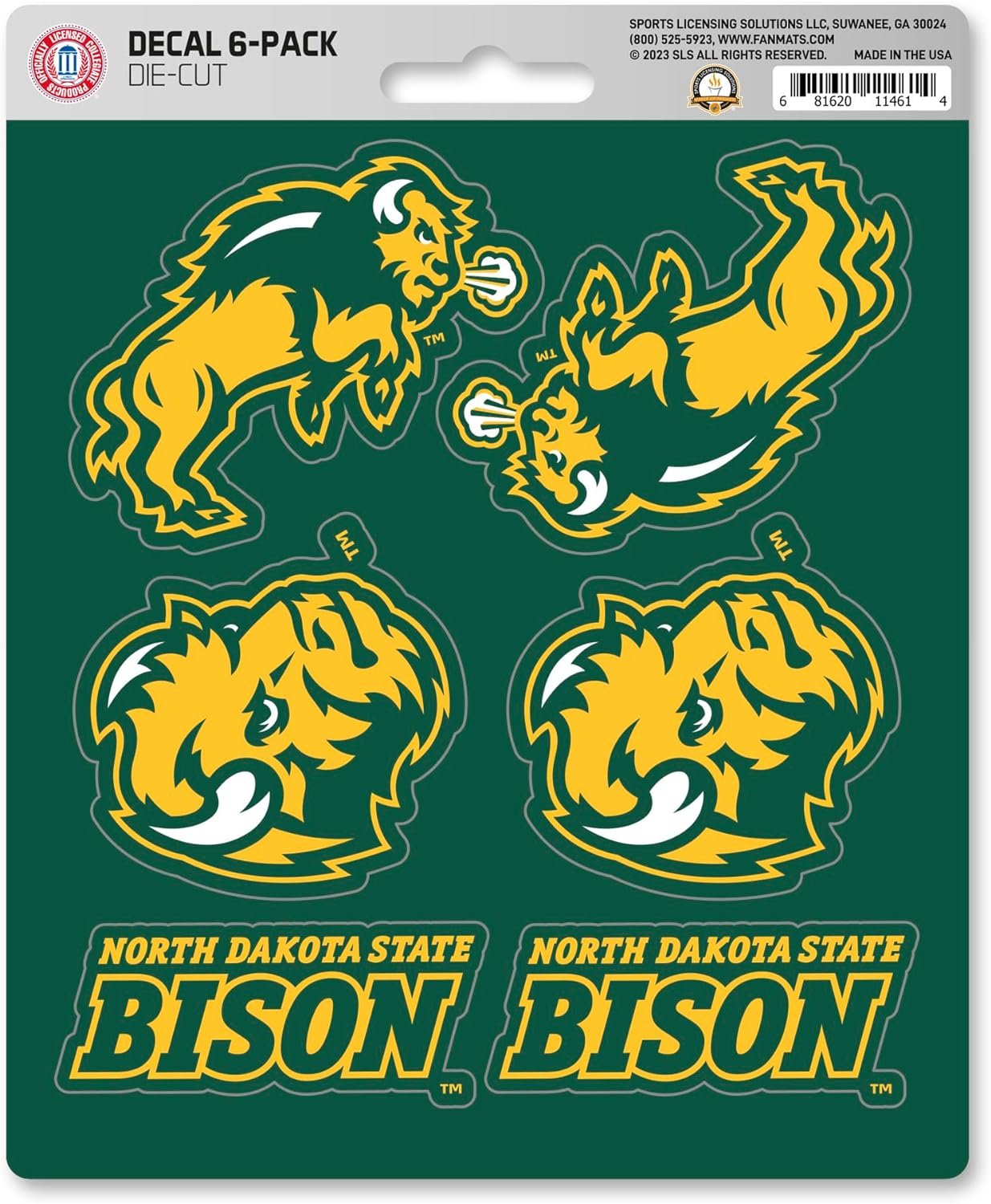 North Dakota State University Bison 6-Piece Decal Sticker Set, 5x6 Inch Sheet, Gift for football fans for any hard surfaces around home, automotive, personal items