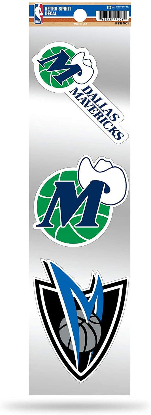 NBA Dallas Mavericks NBA 3-Piece Retro Spirit Decals, Team Color, Size of individual decals will vary