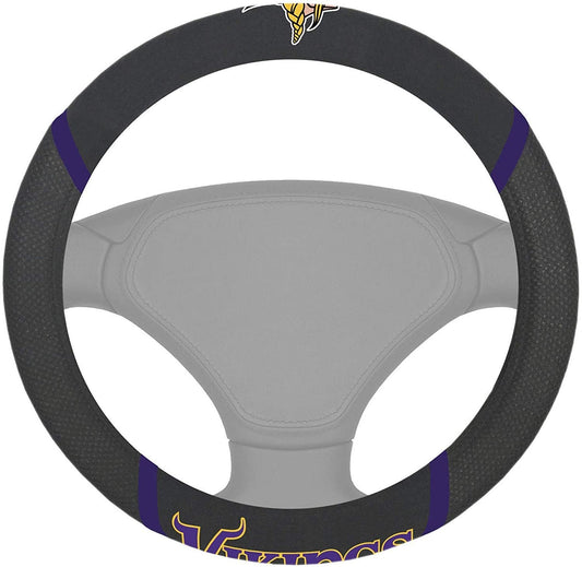 Minnesota Vikings Premium 15 Inch Black Emroidered Steering Wheel Cover