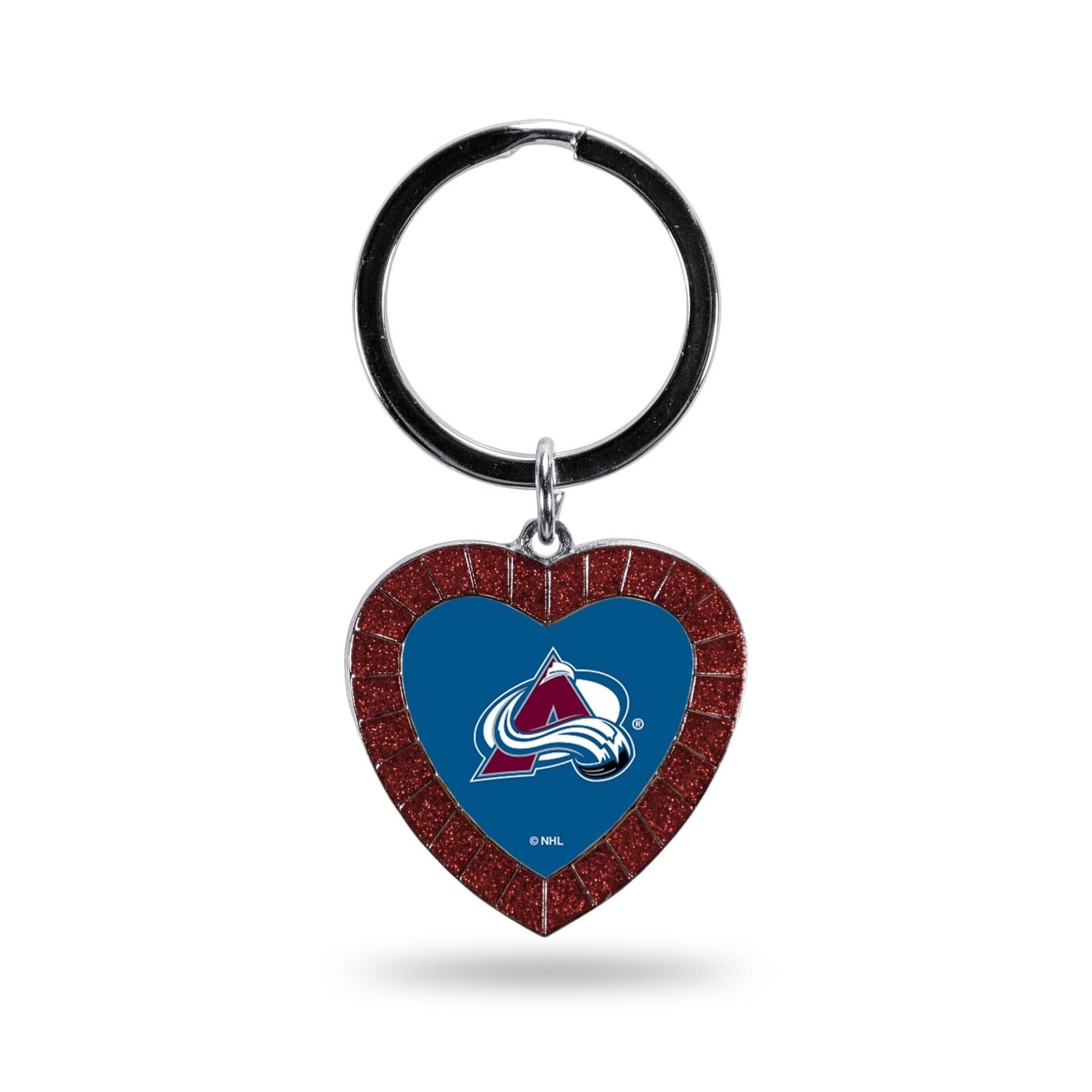 Colorado Avalanche Metal Keychain, Team Color Rhinestone Heart