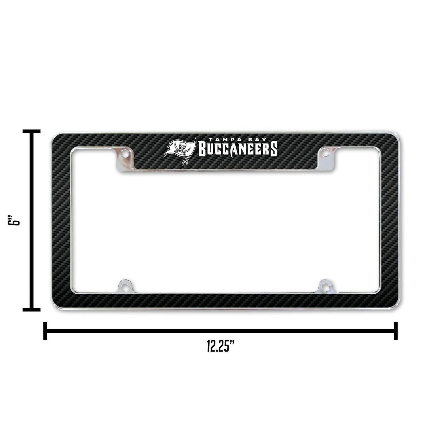 Tampa Bay Buccaneers Chrome Metal License Plate Frame Tag Cover, Carbon Fiber Design, 12x6 Inch