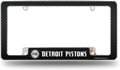 Detroit Pistons Metal License Plate Frame Tag Cover Carbon Fiber Design 12x6 Inch