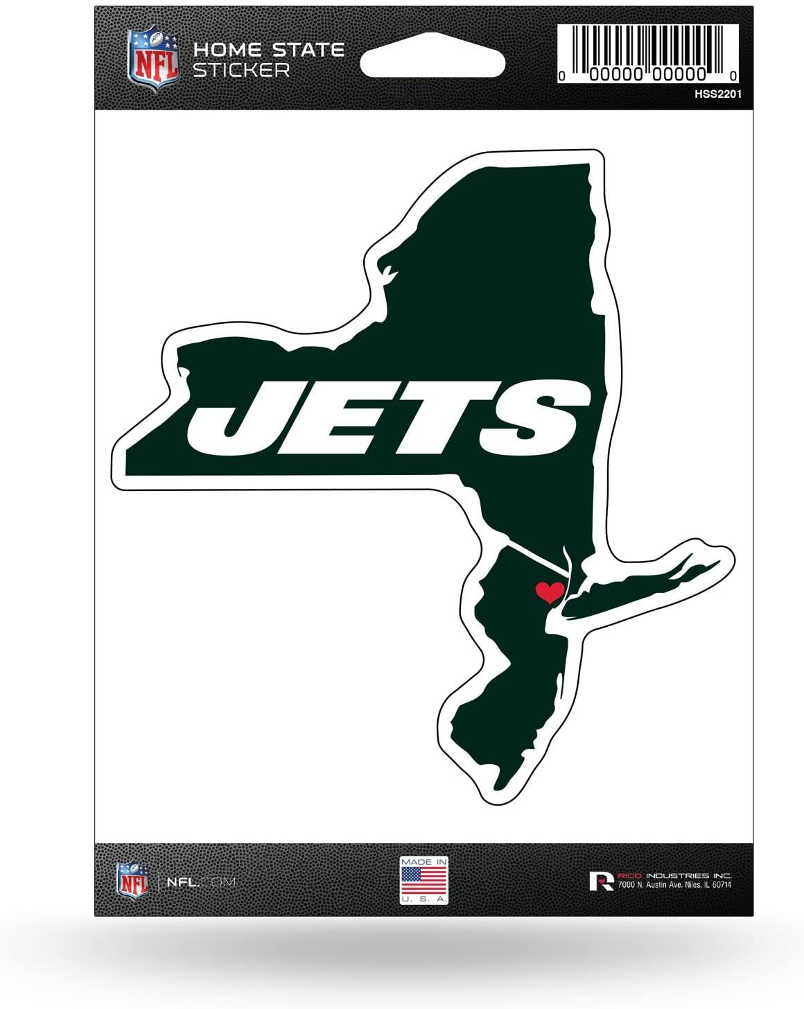 New York Jets 5 Inch Sticker Decal, Home State Design, Flat Vinyl, Full Adhesive Backing