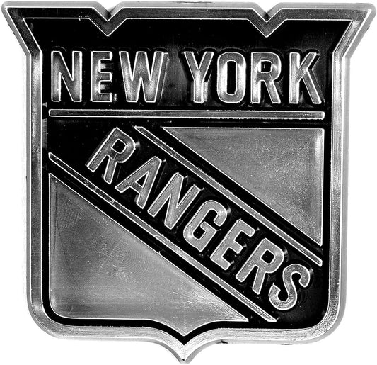 New York Rangers Auto Emblem, Silver Chrome Color, Molded, Raised, Adhesive Tape Backing, 3 Inch