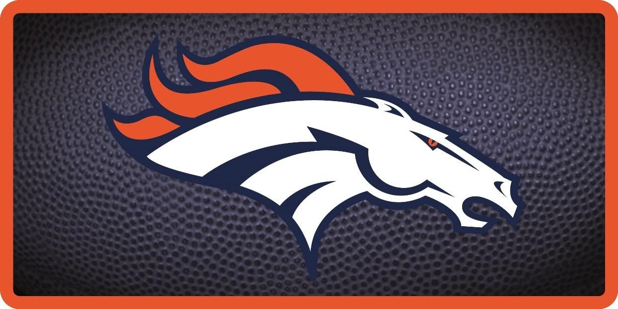 Denver Broncos Premium Laser Cut Tag License Plate, Team Ball Design, Mirrored Acrylic Inlaid, 6x12 Inch