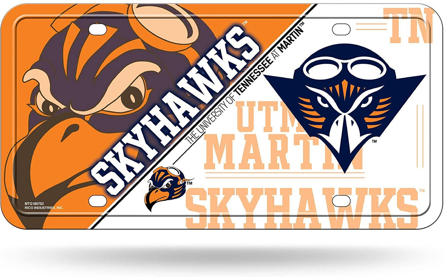 University of Tennessee Martin Skyhawks Metal Auto Tag License Plate, Split Design, 12x6 Inch